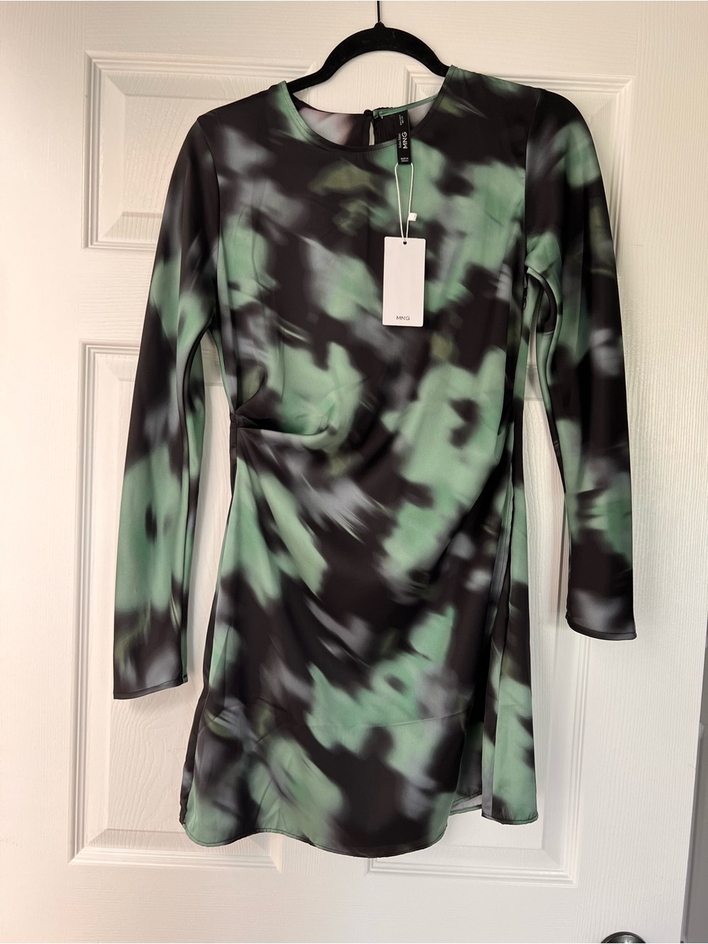 NWT Mango Green and Black Abstract Print Mini Dress